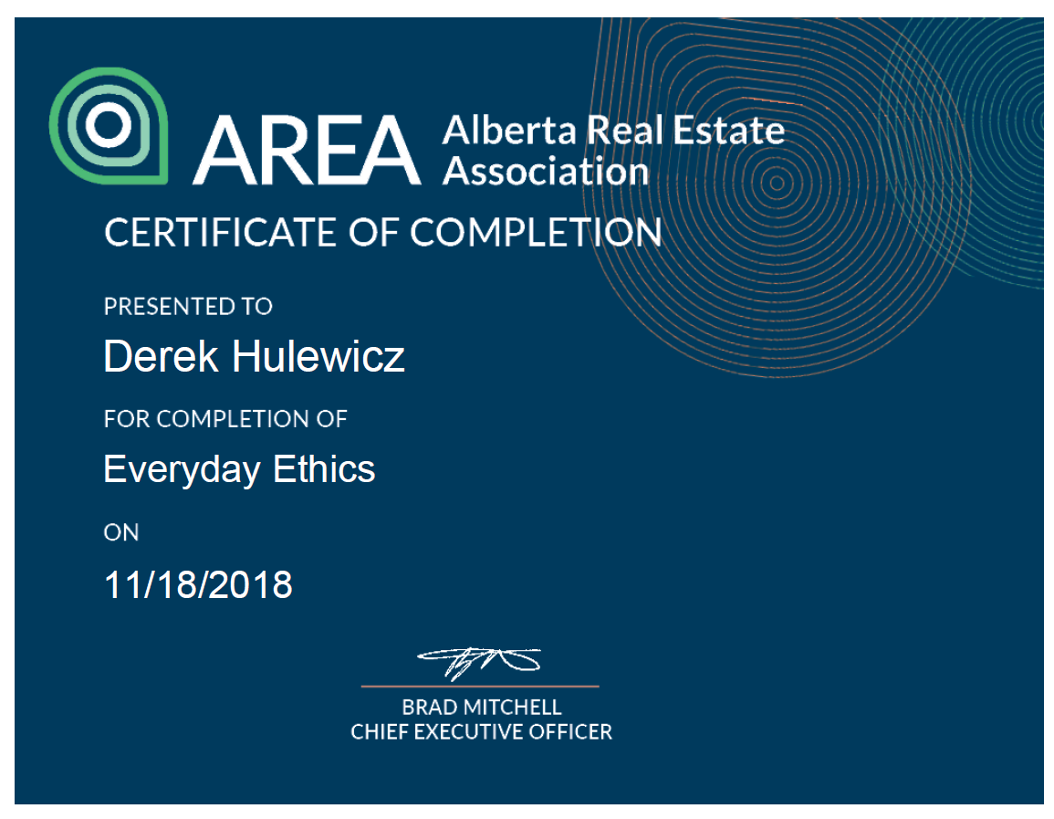 real estate ethics course certificate derek hulewicz