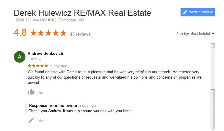 google review for Derek Hulewicz $ Associates